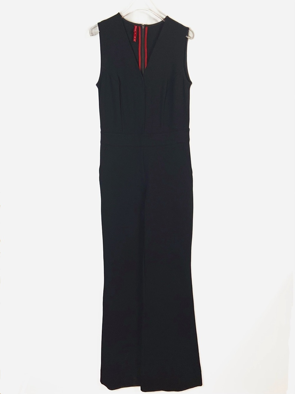 Spanx The Perfect Sleeveless Jumpsuit Black Flare V Neck Stretch Womens size S